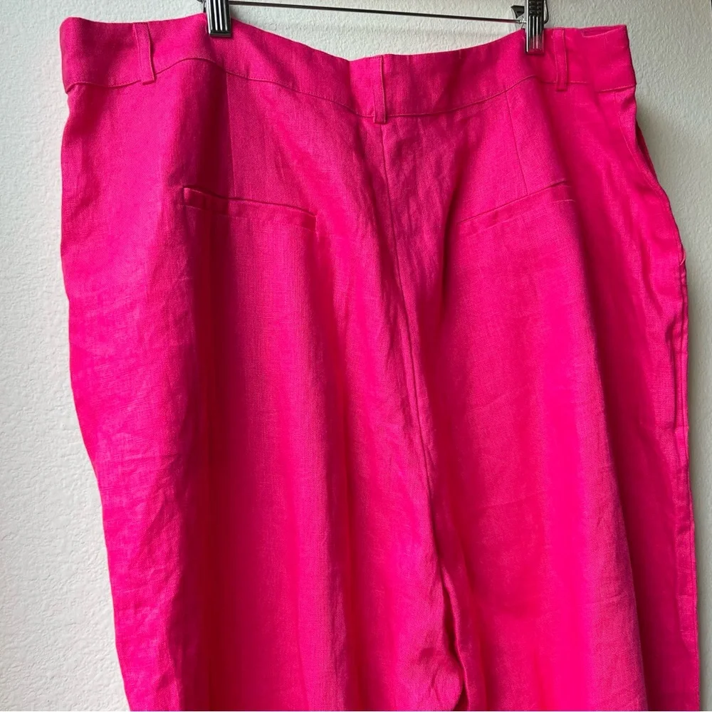 NWOT Reformation Vesta Pants Hot Pink High Waist Wide Leg Work Pants Linen Sz 18